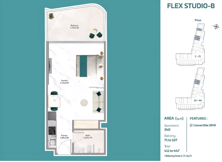 Breez by Danube floor plan Студия · 411 sqft