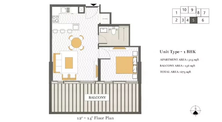 Ashwood Residences floor plan 1 BR · 673 sqft