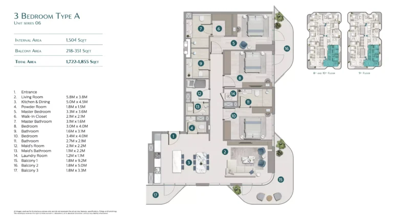 Flora Shore floor plan 3 BR · 1722 sqft
