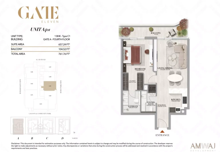 Gate Eleven Residences floor plan 1 BR · 761 sqft