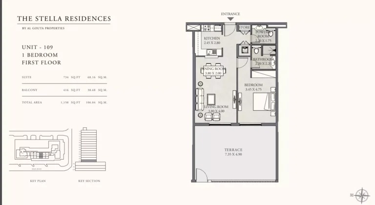 The Stella Residences floor plan 1 BR · 1150 sqft