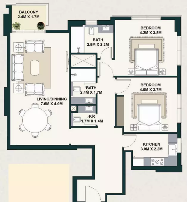 Exotica by Al Marina floor plan 2 BR · 1220 sqft