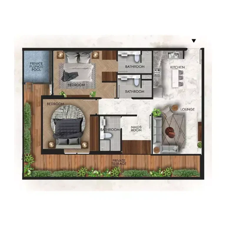 Lucky Royale Residence floor plan 2-спальн. · 1190 sqft