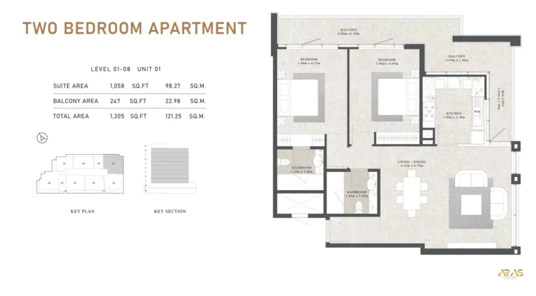 Aras Heights floor plan 2 BR · 1305 sqft