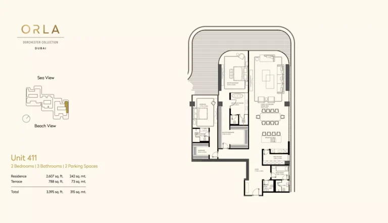 Orla by Omniyat Dorchester Collection floor plan 2 BR · 3395 sqft