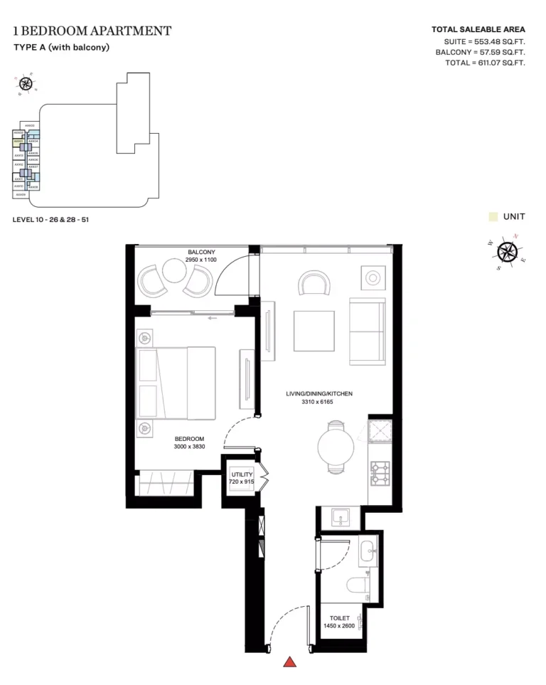 Sobha Creek Vistas Heights floor plan 1 BR · 611 sqft