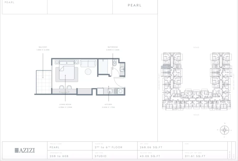 Azizi Pearl floor plan Студия · 311 sqft