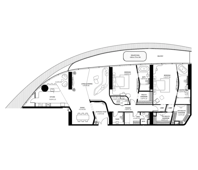 Bugatti Residences floor plan 2 BR · 3212 sqft