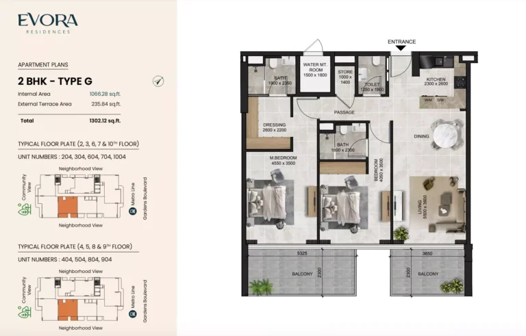 Evora Residence floor plan 2 BR · 1302 sqft