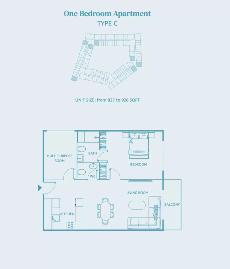 Luma 22 floor plan 1-спальн. · 926 sqft