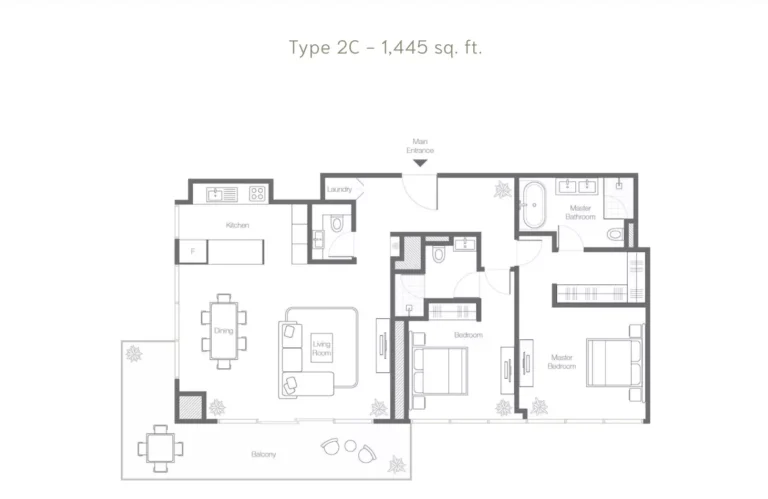 Banyan Tree Residences floor plan 2-спальн. · 1445 sqft
