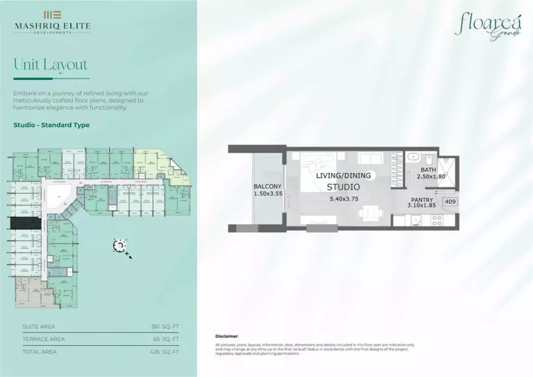 Floarea Grande floor plan Studio · 426 sqft