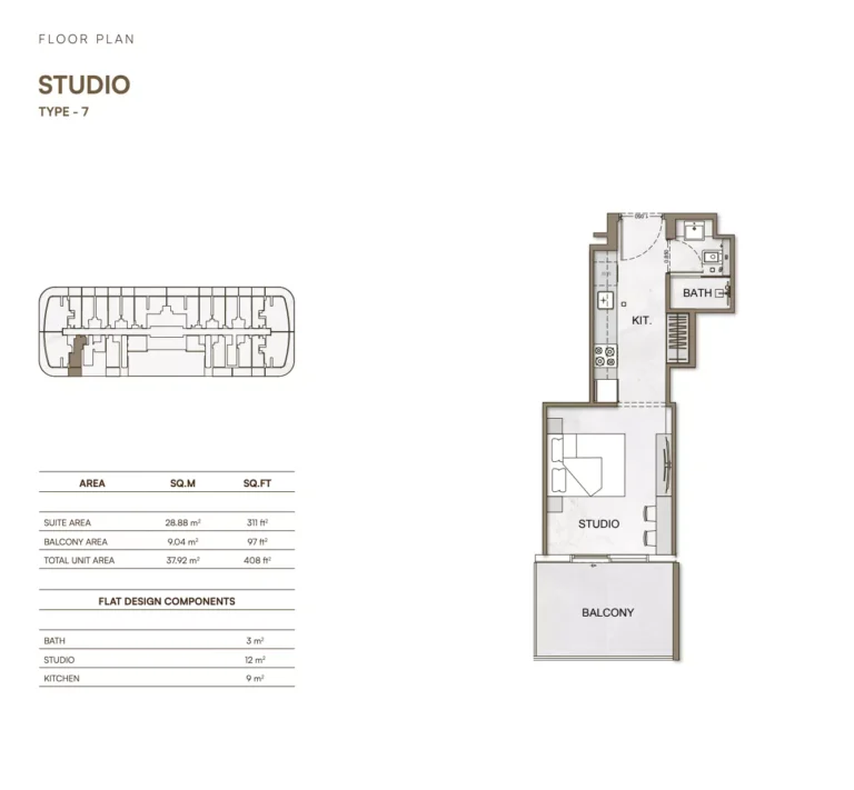 Binghatti Skyhall floor plan Studio · 408 sqft