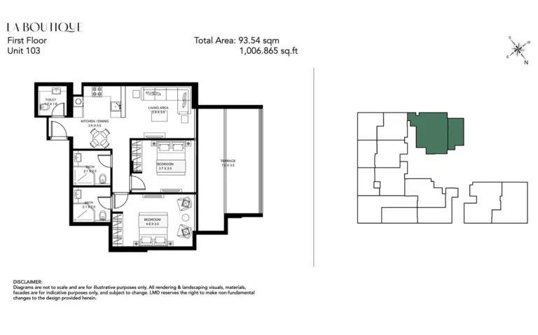 La Boutique by LMD floor plan 2-спальн. · 1006 sqft