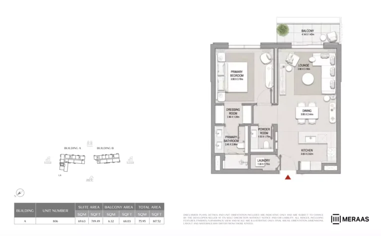 City Walk Crestlane 2 floor plan 1-спальн. · 817 sqft