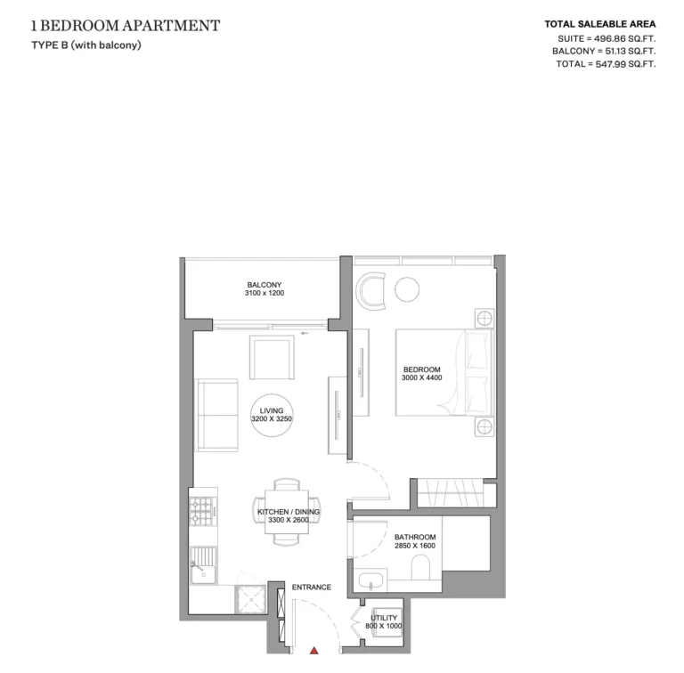 Skyvue Solair floor plan 1 BR · 548 sqft