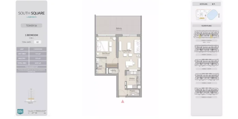 South Square floor plan 1-спальн. · 1028 sqft
