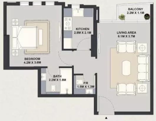 Exotica by Al Marina floor plan 1 BR · 657 sqft