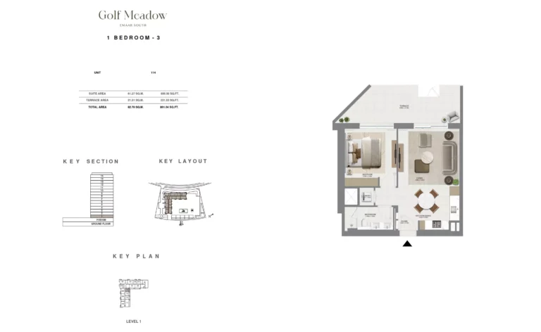 Golf Meadows floor plan 1 BR · 891 sqft