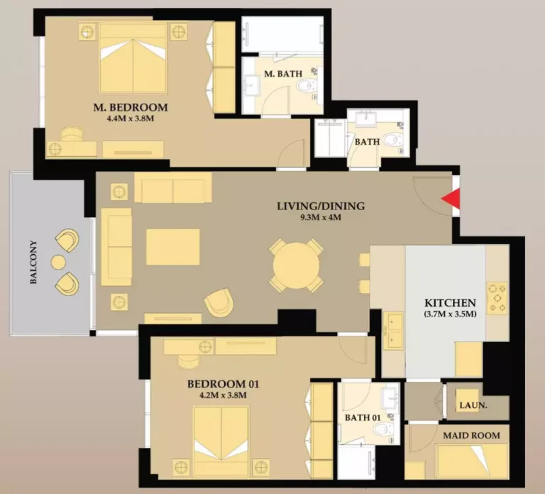 Riva Residence floor plan 2-спальн. · 1336 sqft