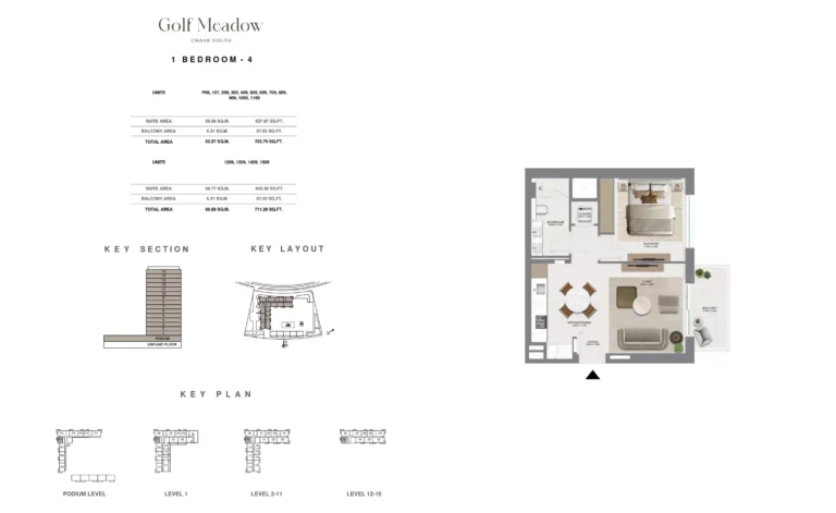 Golf Meadows floor plan 1 BR · 711 sqft