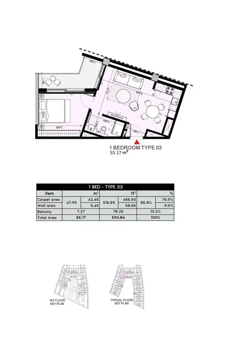 Azizi Arian floor plan 1 BR · 593 sqft