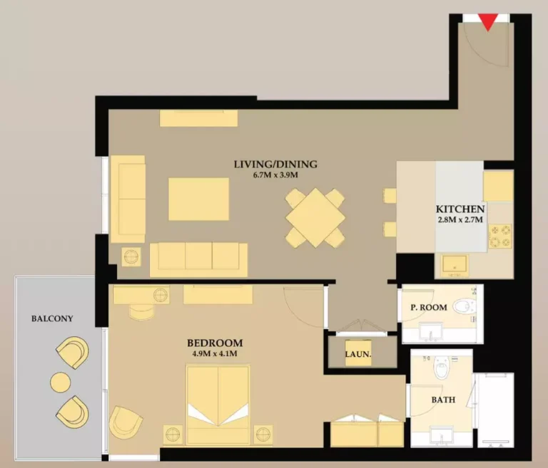 Riva Residence floor plan 1-спальн. · 948 sqft