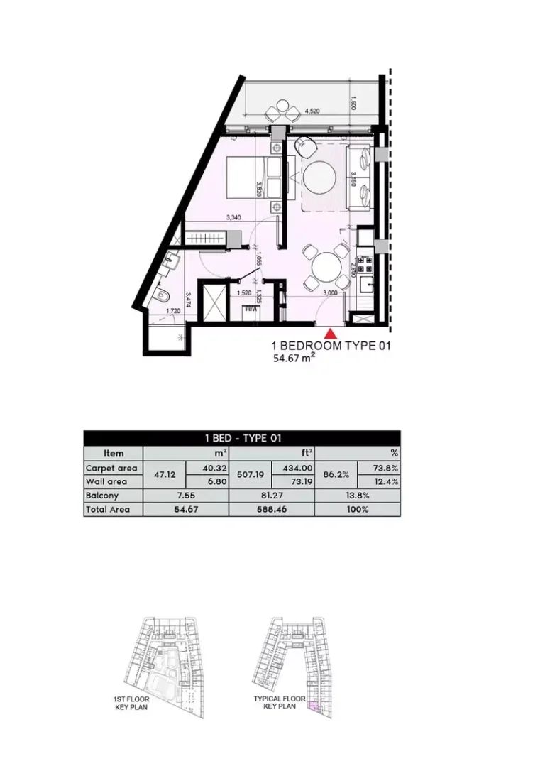 Azizi Arian floor plan 1 BR · 588 sqft