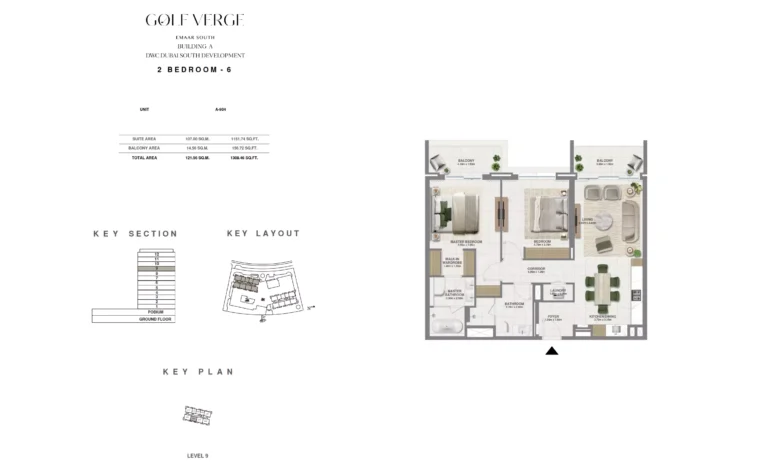 Golf Verge floor plan 2-спальн. · 1308 sqft