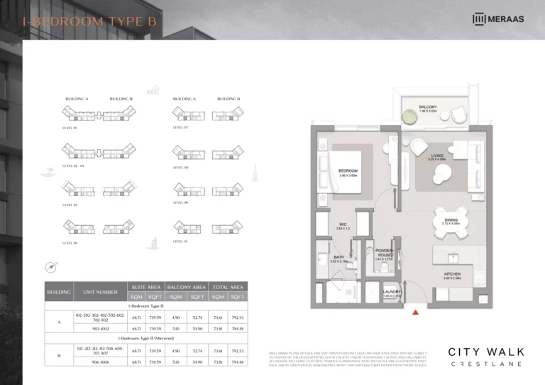 City Walk Crestlane 5 floor plan 1-спальн. · 792 sqft