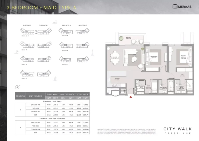 City Walk Crestlane 5 floor plan 3-спальн. · 1354 sqft
