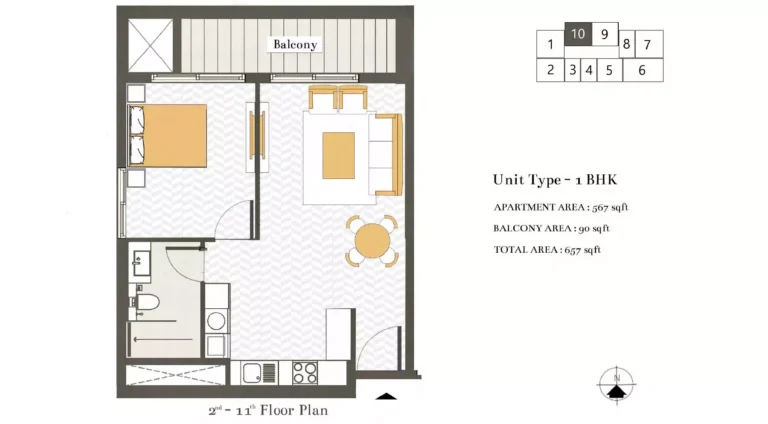 Ashwood Residences floor plan 1 BR · 657 sqft