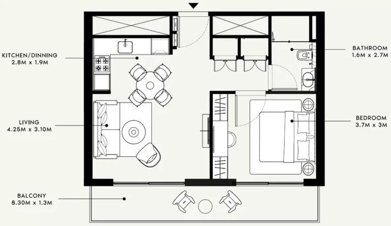 Azizi Milan 55 floor plan 1 BR · 651 sqft
