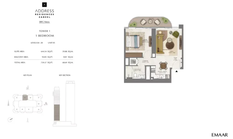 Address Residences Zabeel floor plan 1-спальн. · 739 sqft