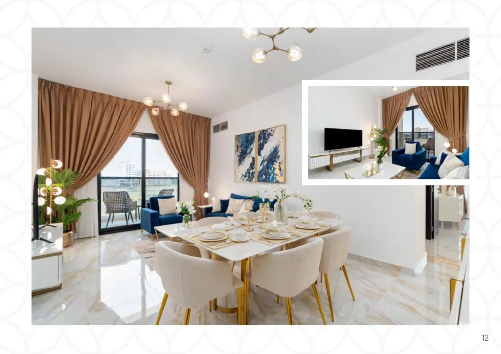 Interior dining and living area with large windows and balcony