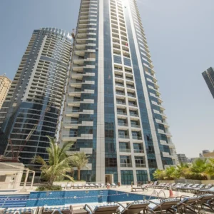 Bay Central tower and pool deck, Bay Central West, Dubai Marina, Dubai