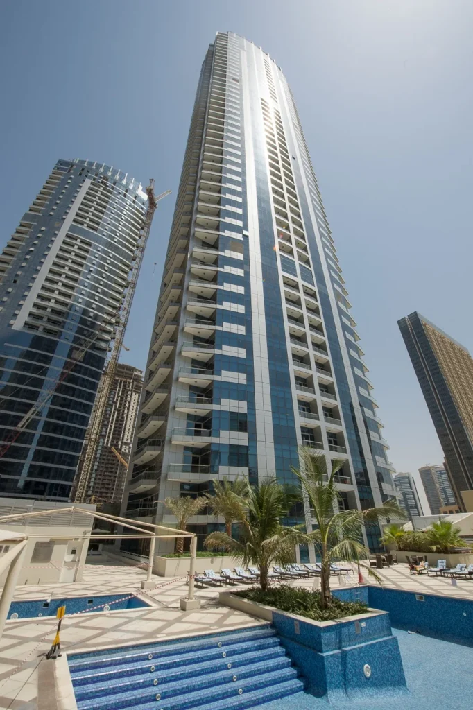 tower and pool deck, Bay Central West, Dubai Marina, Dubai