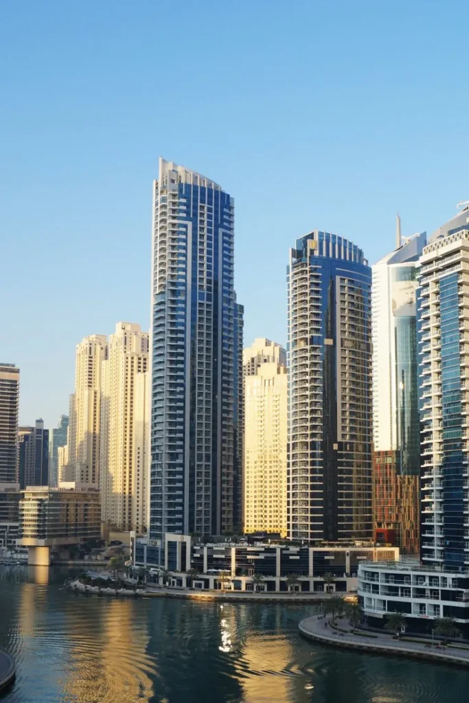 marina towers at sunset, Bay Central West, Dubai Marina, Dubai