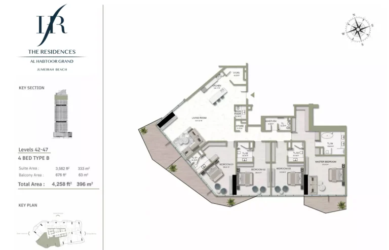 Habtoor Grand Residences floor plan 4-спальн. · 4258 sqft