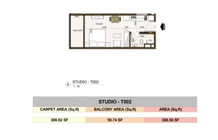 Casa Aura Residence floor plan Студия · 368 sqft