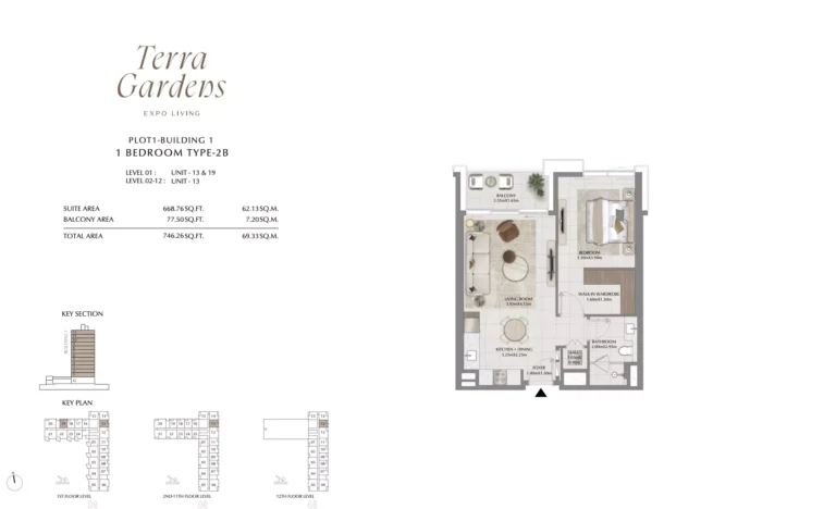 Terra Gardens floor plan 1-спальн. · 746 sqft