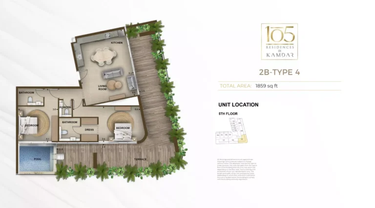 105 Residences by Kamdar floor plan 2-спальн. · 1859 sqft