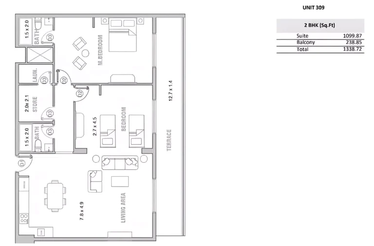 Equiti Garden floor plan 2 BR · 1338 sqft
