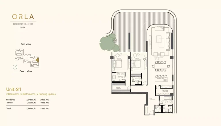 Orla by Omniyat Dorchester Collection floor plan 2 BR · 3344 sqft