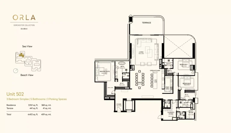 Orla by Omniyat Dorchester Collection floor plan 3 BR · 4402 sqft