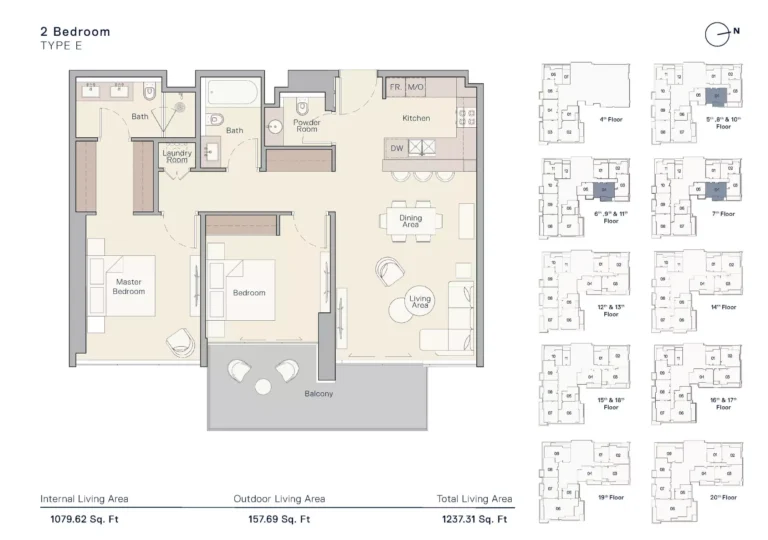 The Crestmark floor plan 2-спальн. · 1231 sqft