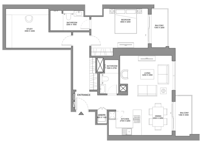 350 Riverside Crescent floor plan 1 BR · 1145 sqft