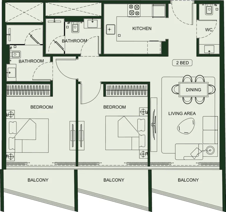 Binghatti Hillcrest floor plan 2 BR