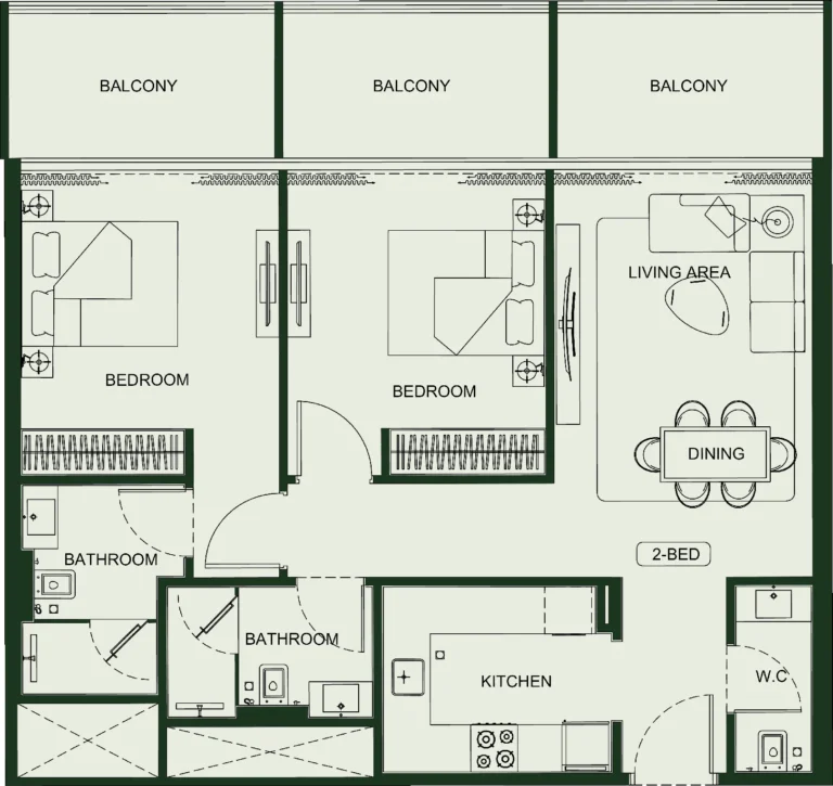 Binghatti Hillcrest floor plan 2 BR