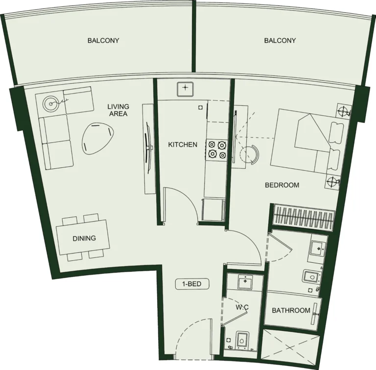 Binghatti Hillcrest floor plan 1 BR